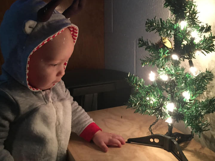 baby looking at christmas tree at a Preschool & Daycare Serving Brighton, MI